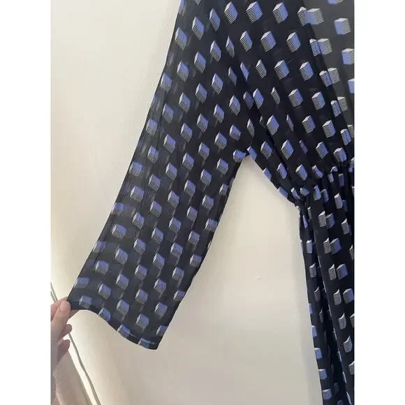 Evarae Silk Sheer Geometric Print Swim Cover up Dress Duster Kimonno Size small - Picture 3 of 11